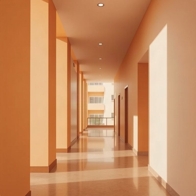 Entrada de edifício residencial moderno em Curitiba com iluminação âmbar